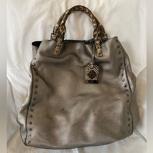 Pewter RAFE tote bag with snakeskin handles